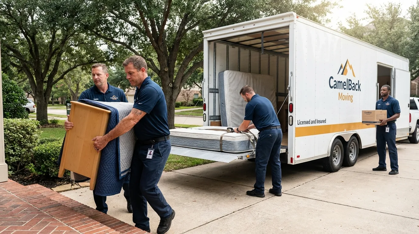 Crew loading residential truck for cross-state move from Tracy, MN